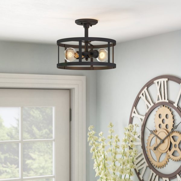 Tamar 2 – Light 12” Caged Drum Semi Farmhouse Flush Mount