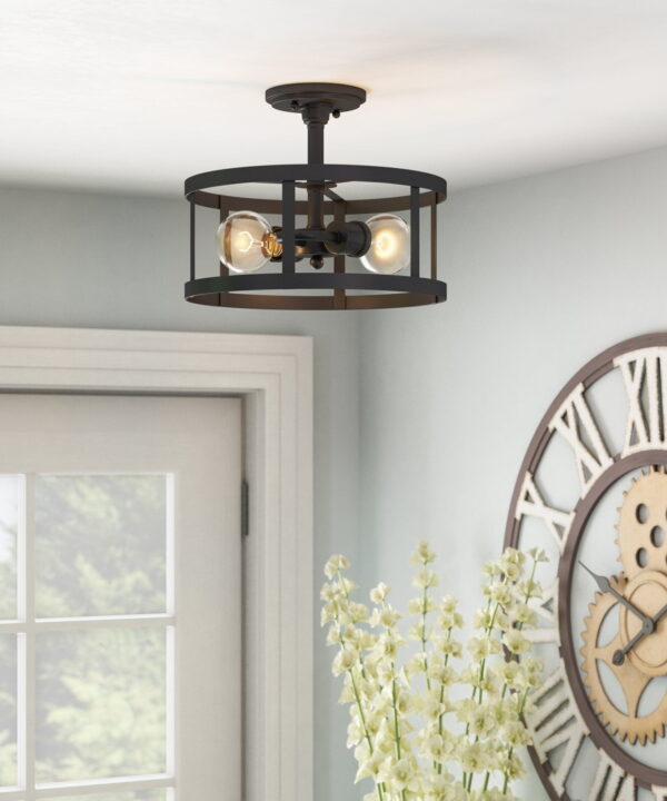 Tamar 2 – Light 12” Caged Drum Semi Farmhouse Flush Mount