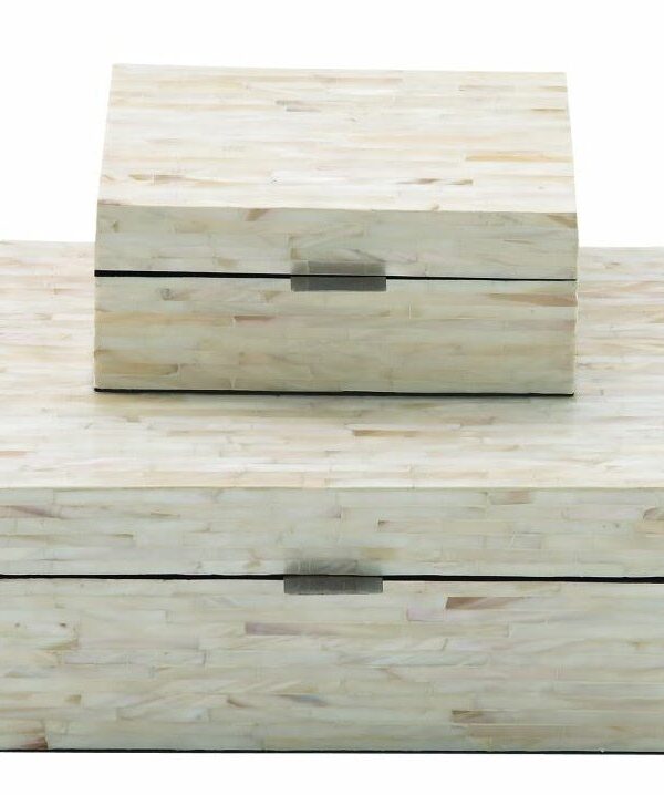 Keifer 2 Piece Mother of Pearl Handmade Box with Hinged Lid Set, 12", 8"W