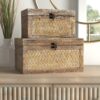 3 Piece Beige Hat Box Set with Faux Leather Lids