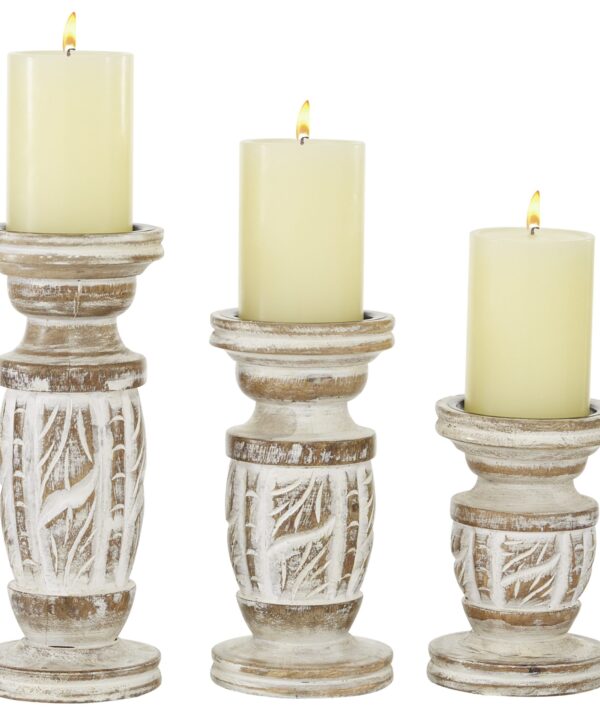 3 Piece Solid Wood Tabletop Candlestick Set