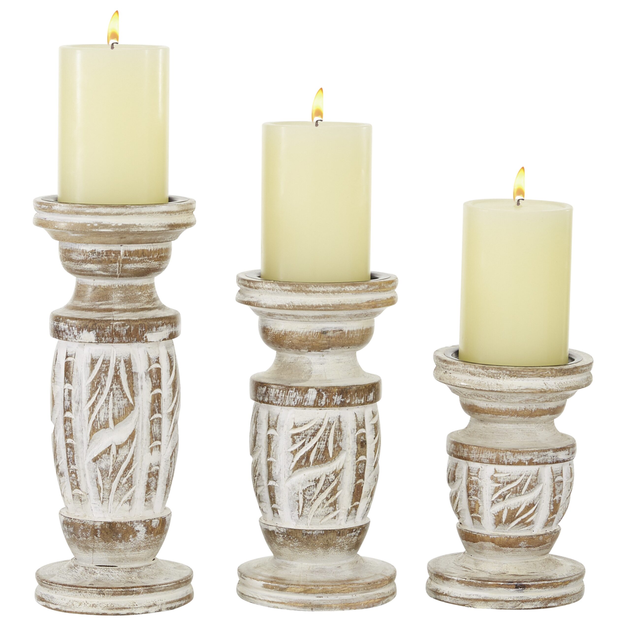 3 Piece Solid Wood Tabletop Candlestick Set
