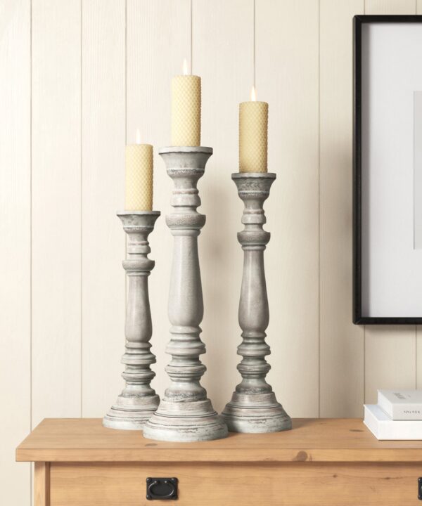 Schoenfeld 3 Piece La Sarre Tall Wood Candlestick Set