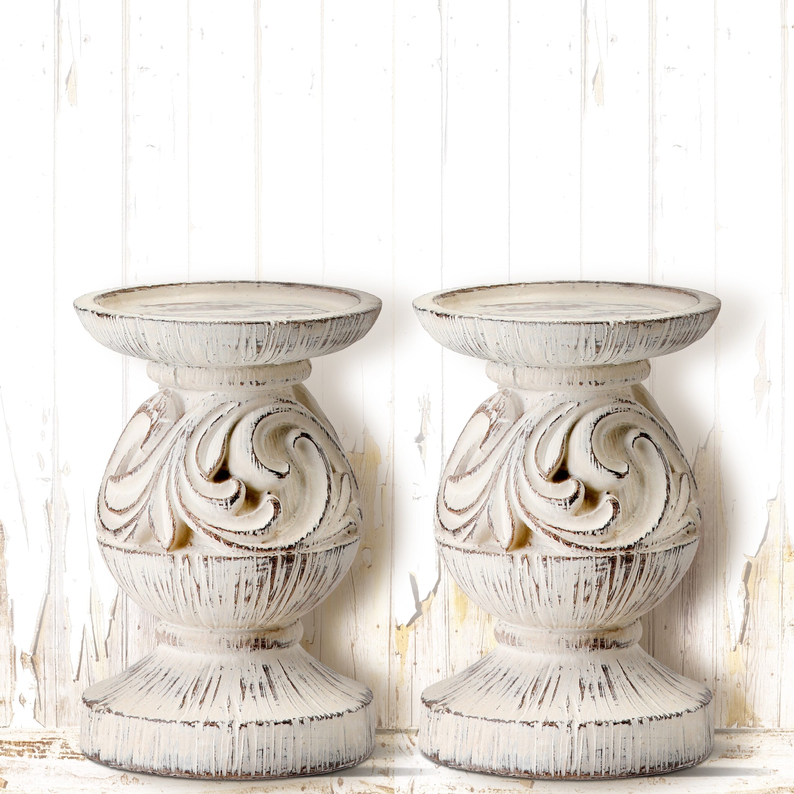 Scroll Pillar Small Resin Candlestick