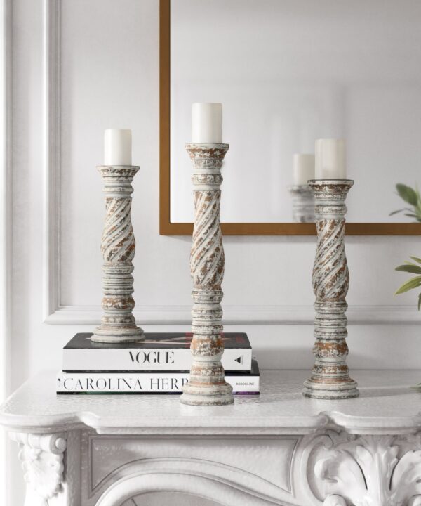 Oldaker 3 Piece Wood Tabletop Candlestick Set