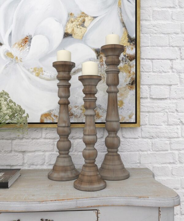 Hudson 3 Piece Wood Tabletop Candlestick Set