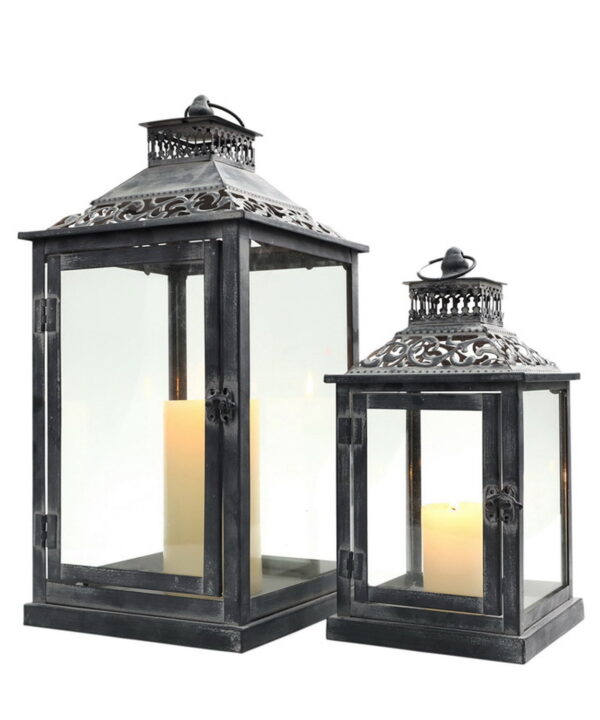 2 Piece Metal Tabletop Lantern Set