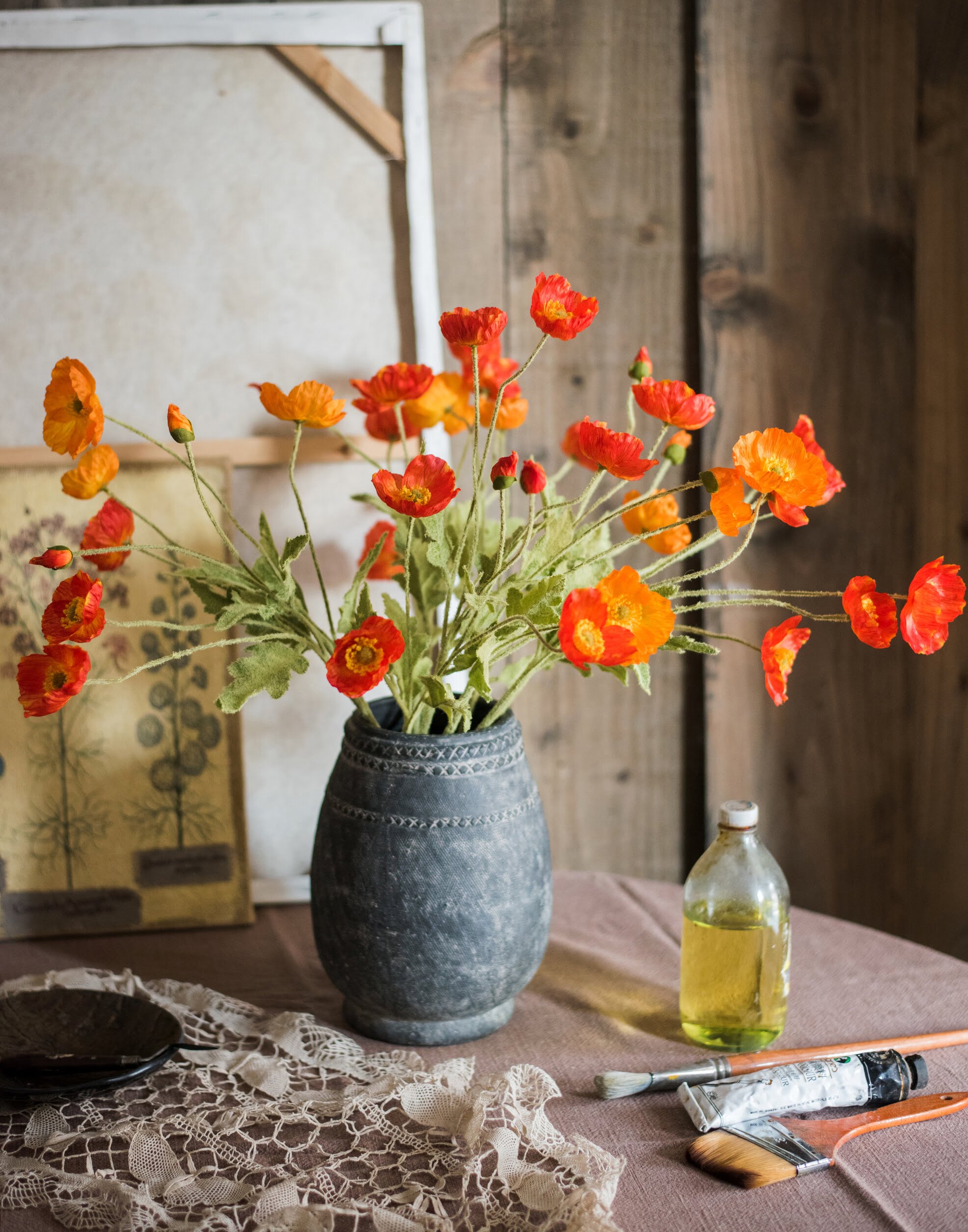 Silk Flower Common Poppy Spray