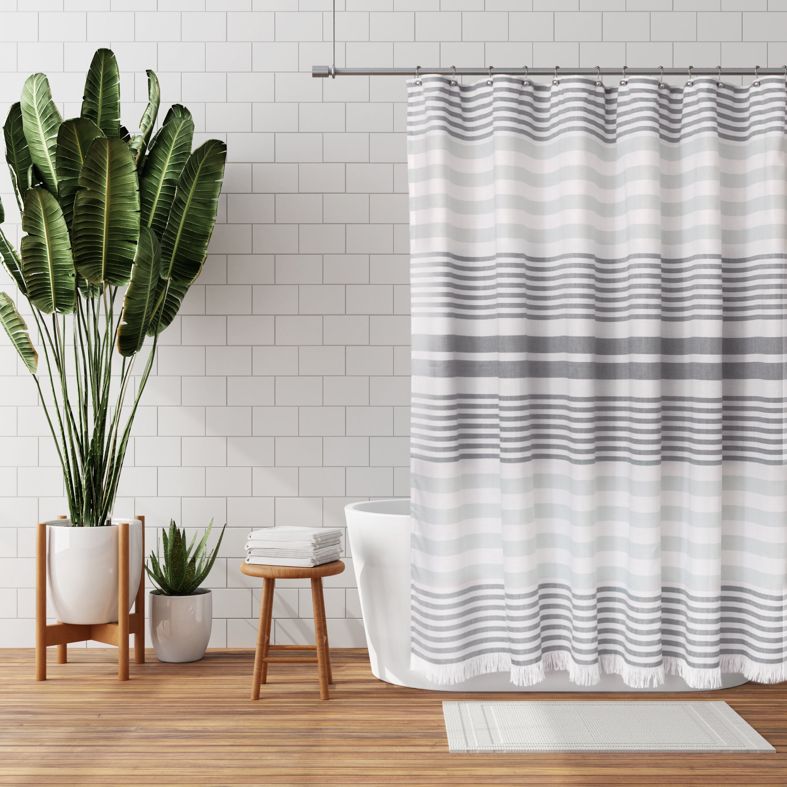 Anacarolina Striped Fabric Single Shower Curtain