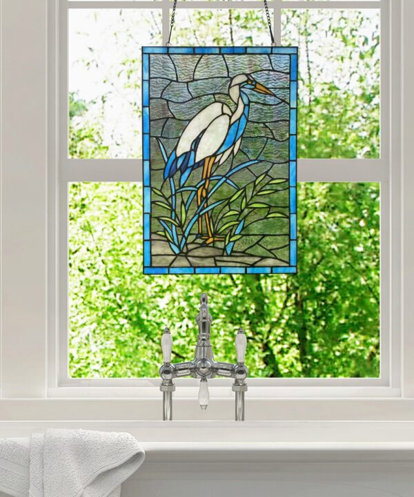 Crane Stained Glass Window Panel
