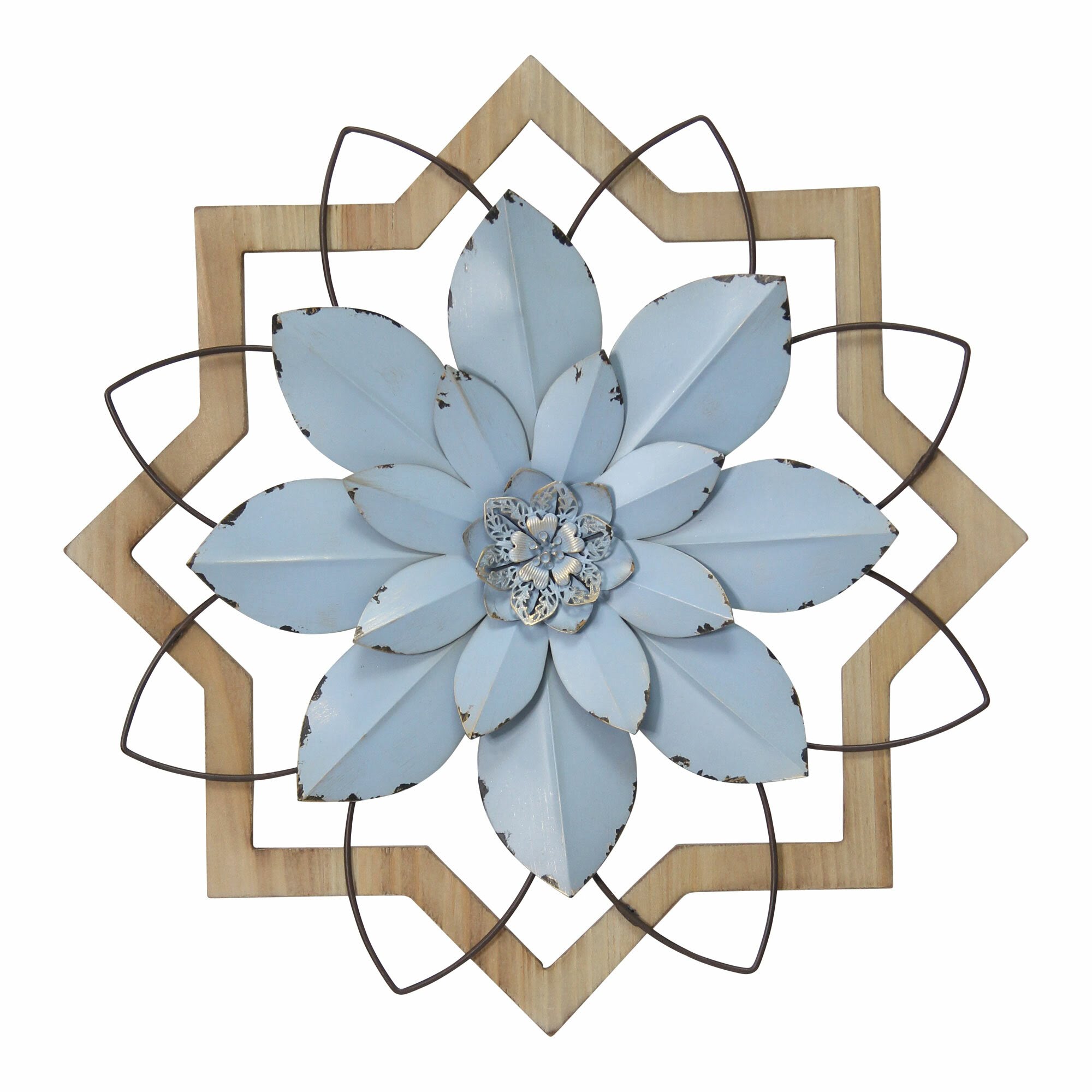 Rosecliff Heights Metal Flower and Wood Frame Wall Décor