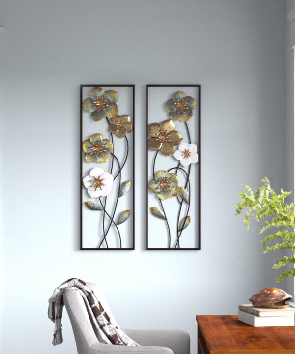 2 Piece Metal Flowers Wall Decor Set