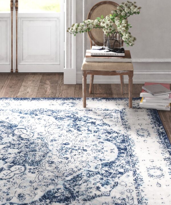 Hector Machine Woven / Power Loomed Performance Blue Rug