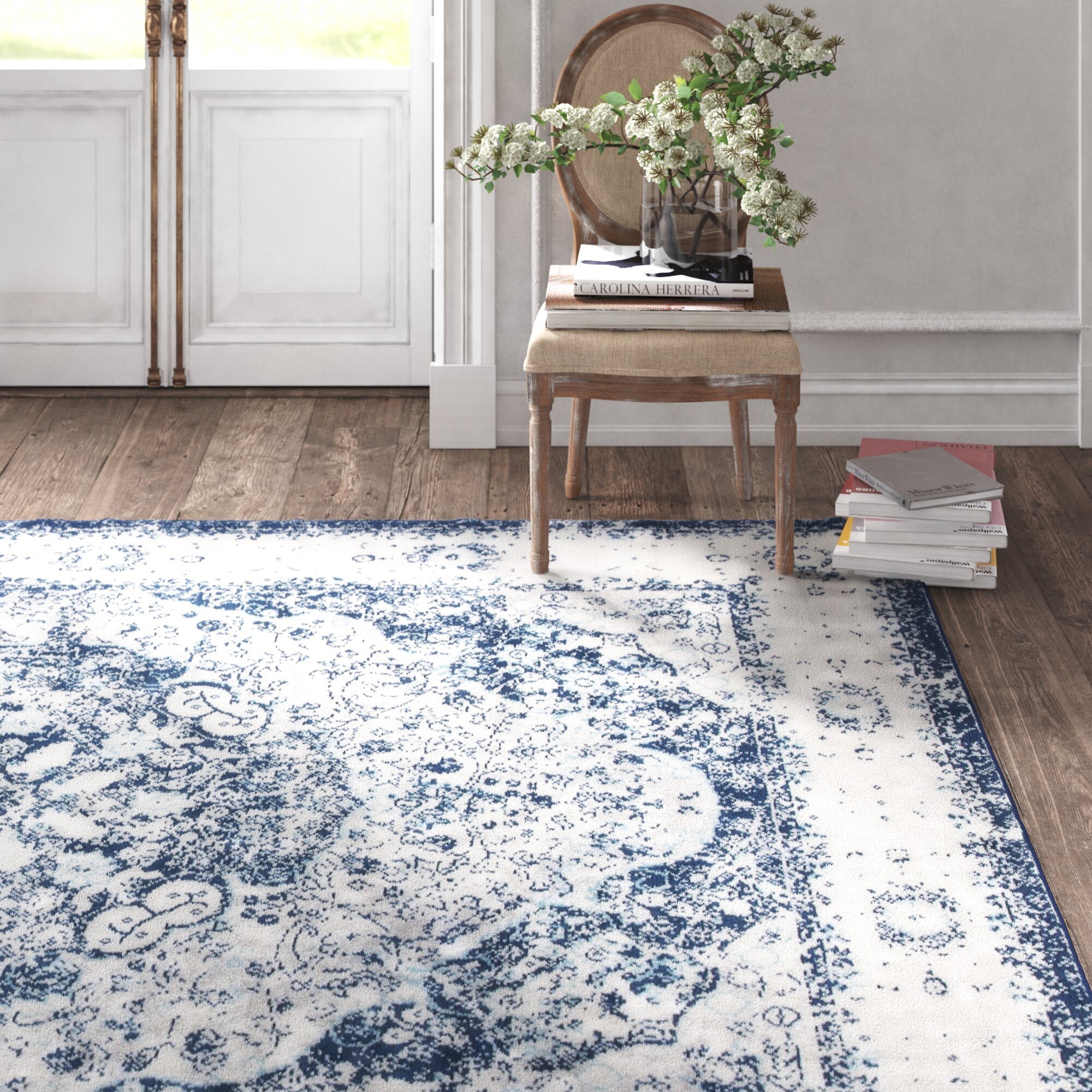 Hector Machine Woven / Power Loomed Performance Blue Rug