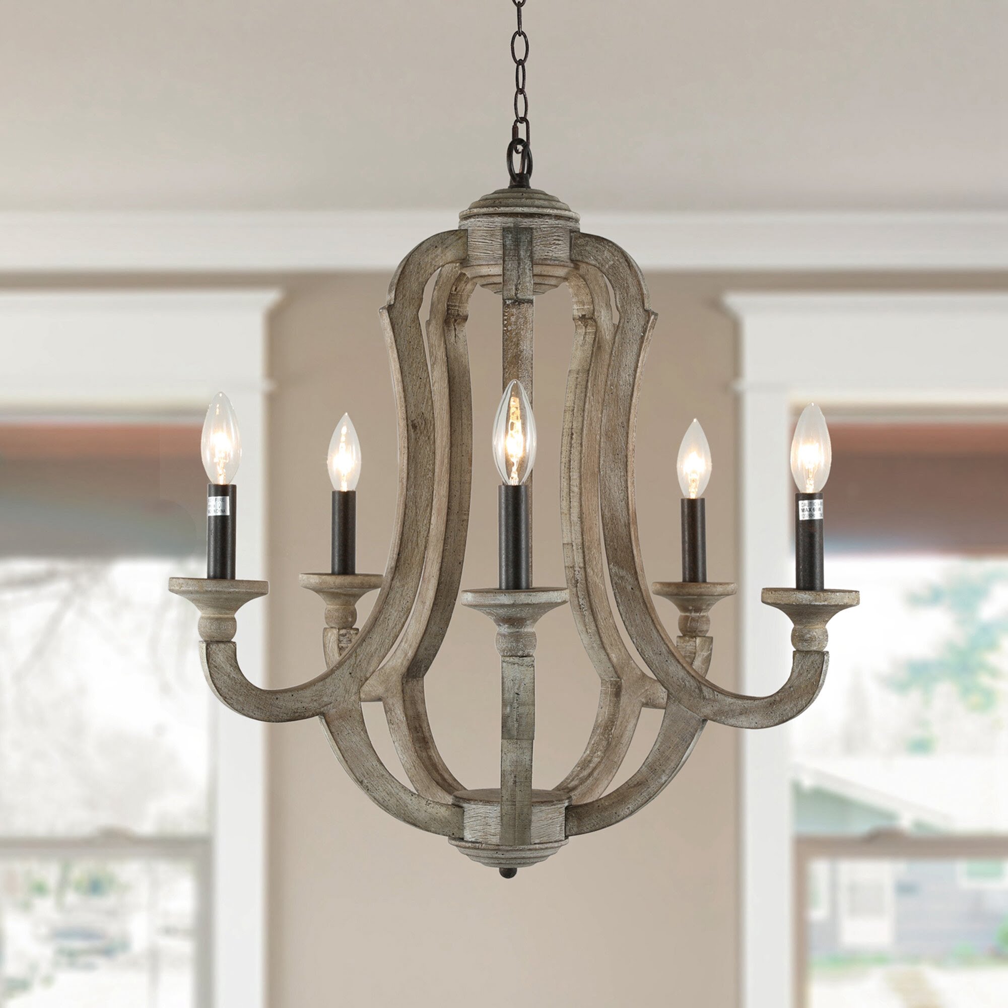 Huitt 5 - Light Wood Dimmable Empire Chandelier