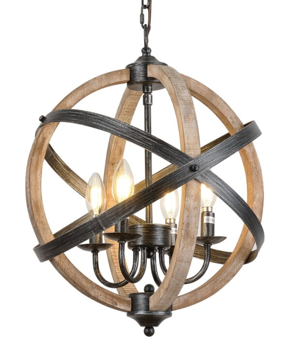 Farmhouse Orb Wood Chandelier