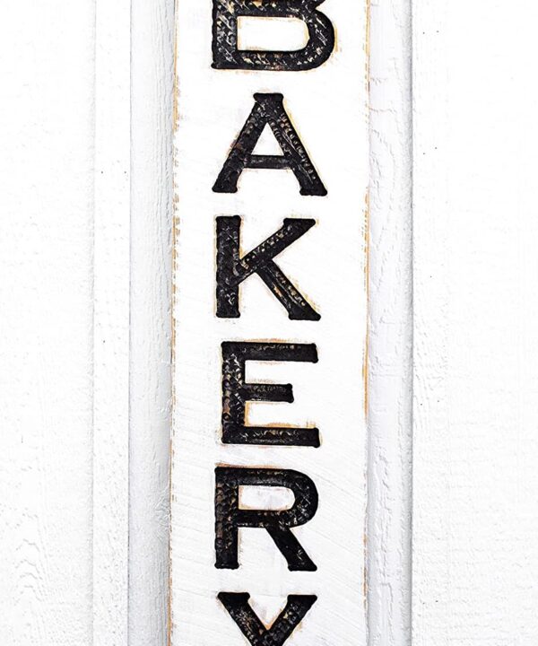 Bakery Sign Vertical – Carved in a 10″x43″ Solid Wood Board Rustic Distressed Shop Advertisement Farmhouse Style Restaurant Cafe