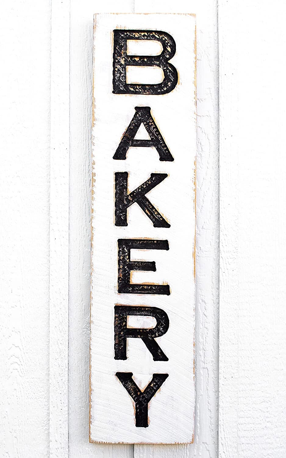 Bakery Sign Vertical – Carved in a 10″x43″ Solid Wood Board Rustic Distressed Shop Advertisement Farmhouse Style Restaurant Cafe