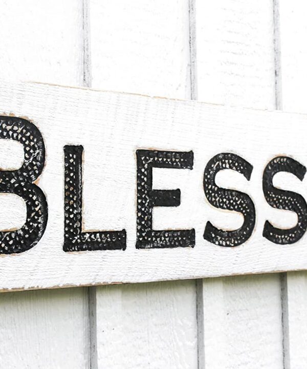 Blessed Sign Horizontal – (Available in 3 Sizes) Carved in a Wood Board Rustic Distressed Kitchen Farmhouse Style Restaurant