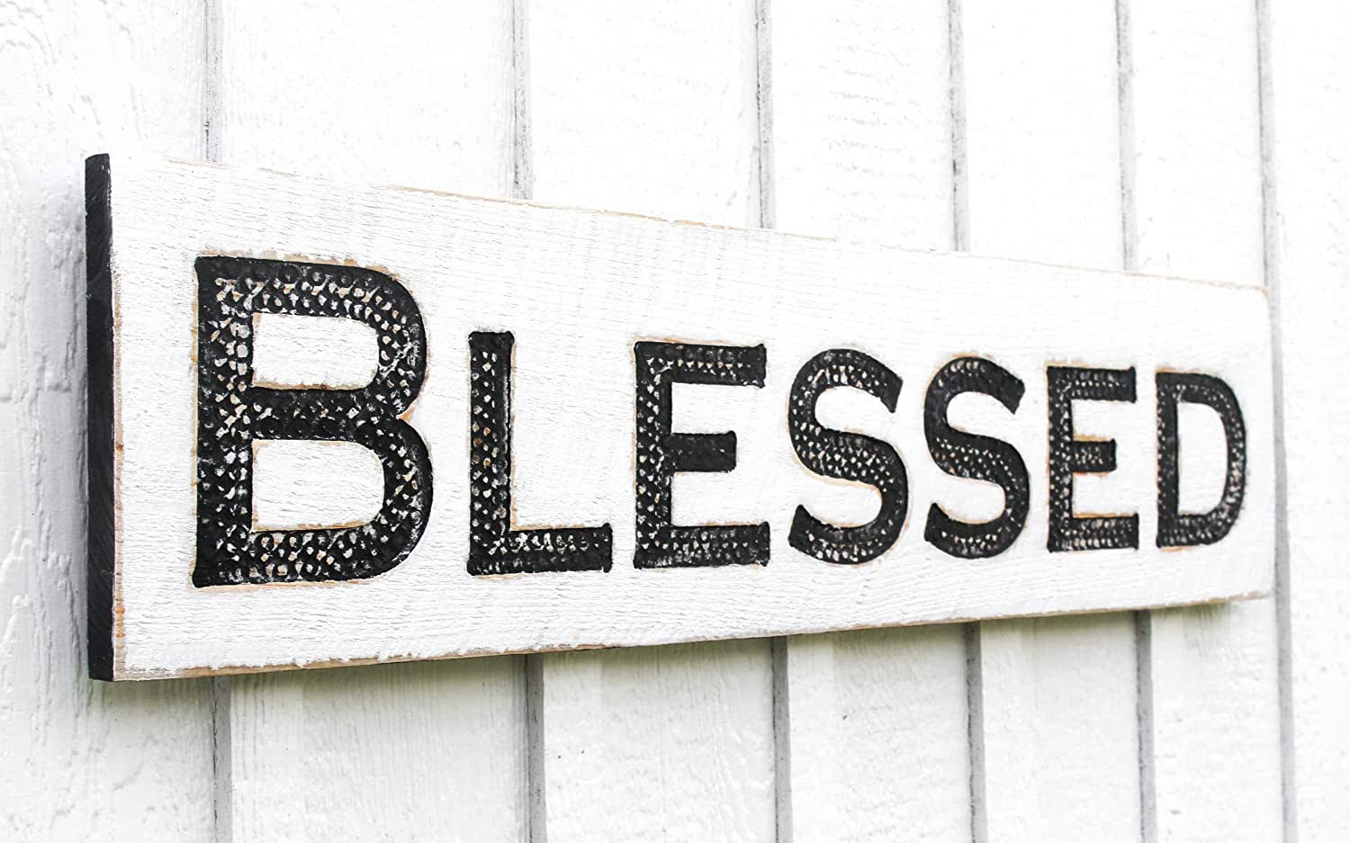 Blessed Sign Horizontal – (Available in 3 Sizes) Carved in a Wood Board Rustic Distressed Kitchen Farmhouse Style Restaurant