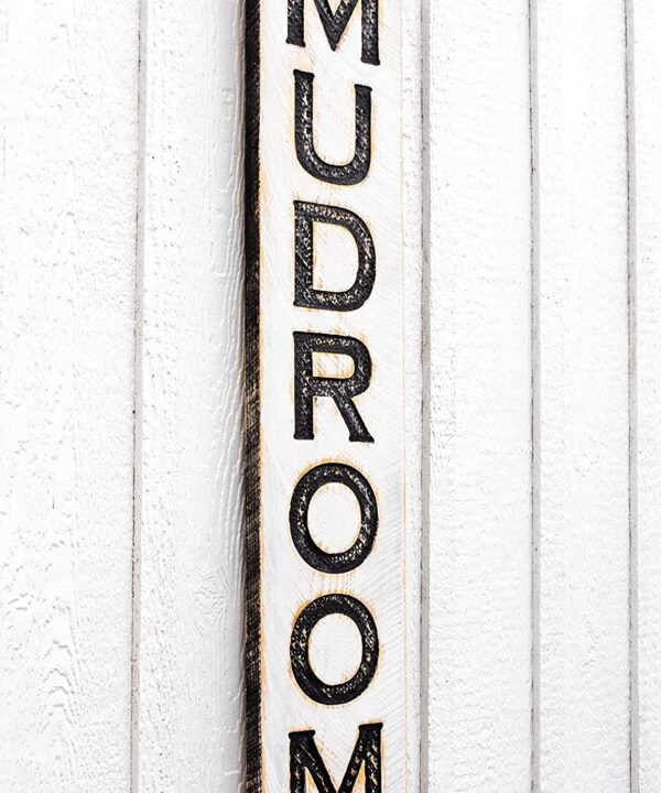 Vertical MUDROOM Sign – Carved in a 40″x8″ Solid Wood Board Rustic Distressed Shop Advertisement Farmhouse Style Room Wooden