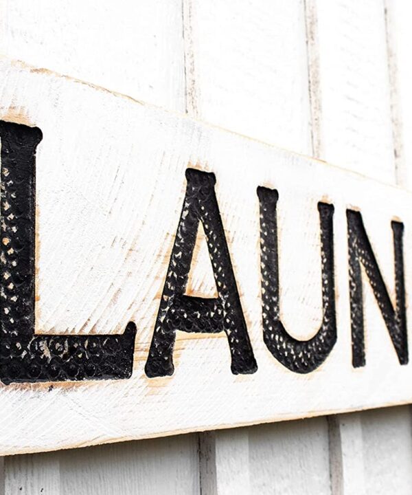 Laundry Sign – Carved in a 40″x8″ Solid Wood Board Rustic Distressed Shop Advertisement Farmhouse Style Room Wood Rustic