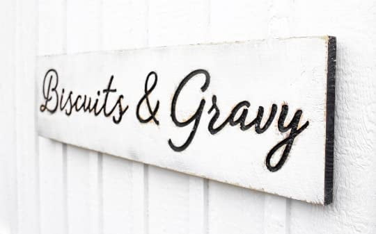 Biscuits & Gravy Sign Horizontal – Carved in a Wood Board 40″x10″ Rustic Distressed Shop Advertisement Farmhouse Style - Image 3