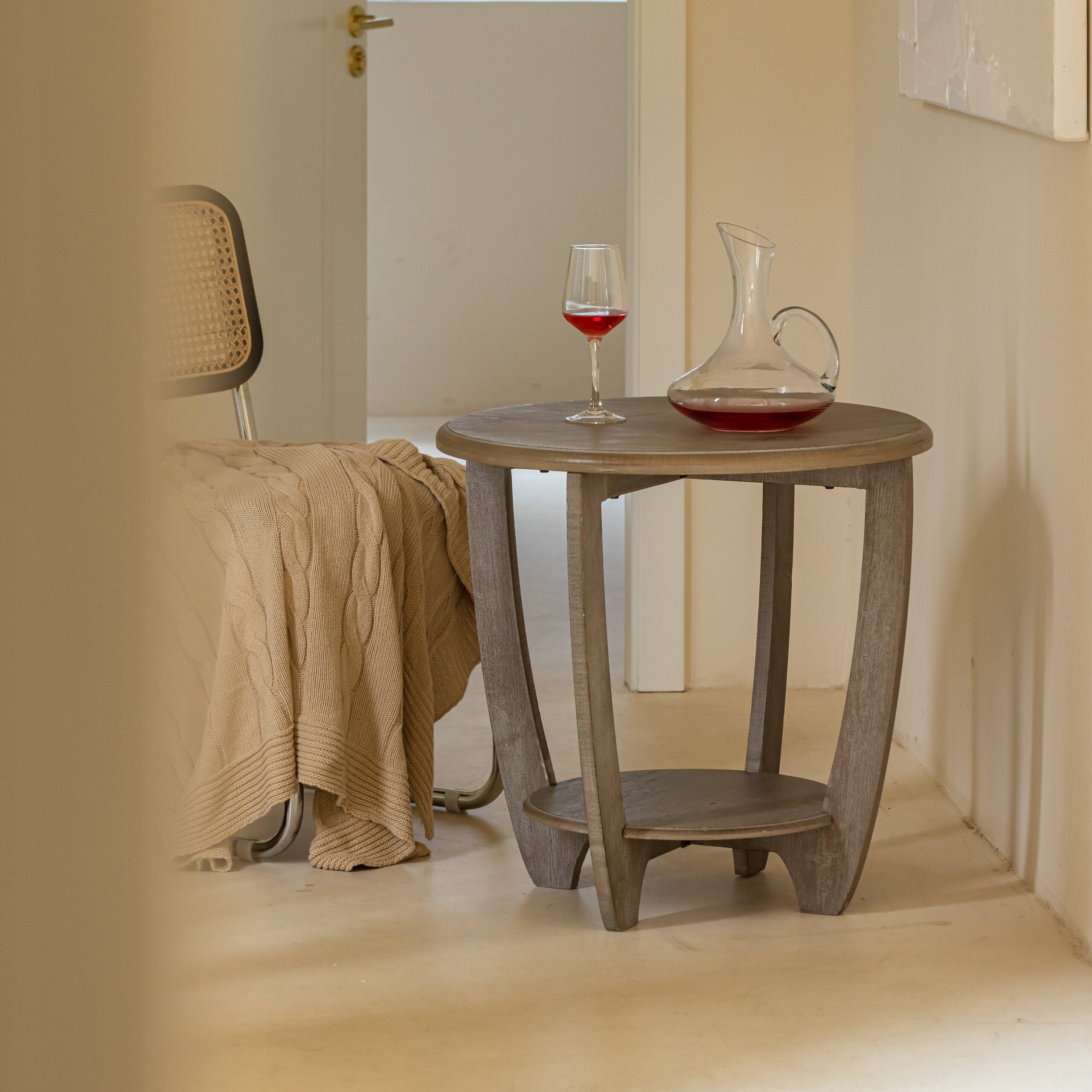 Flora Rustic Farmhouse End Table with Storage Shelf, French Country Accent Side Table