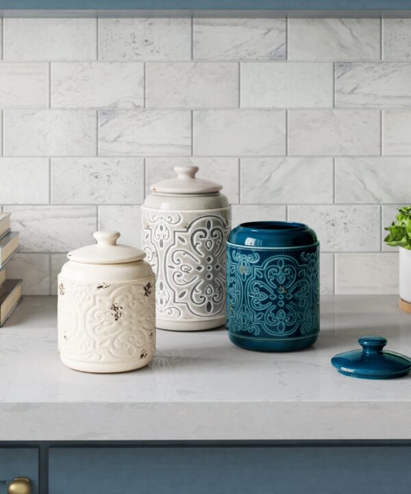 Rustic Quilted 3 Piece Kitchen Canister Set