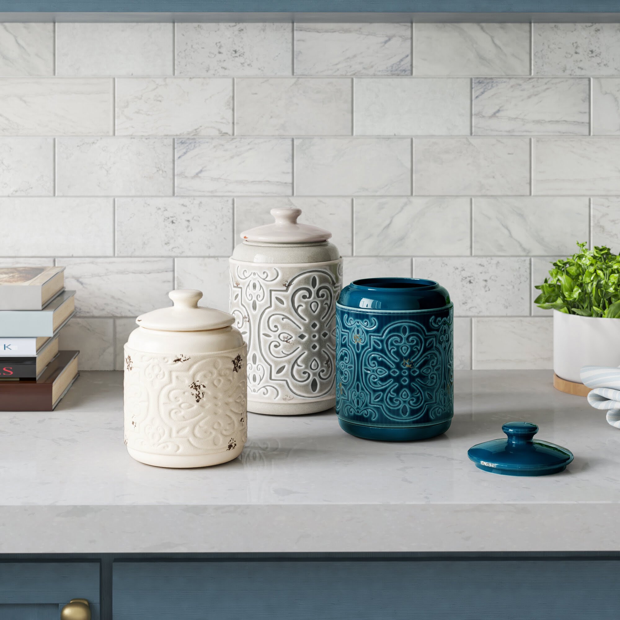 Rustic Quilted 3 Piece Kitchen Canister Set