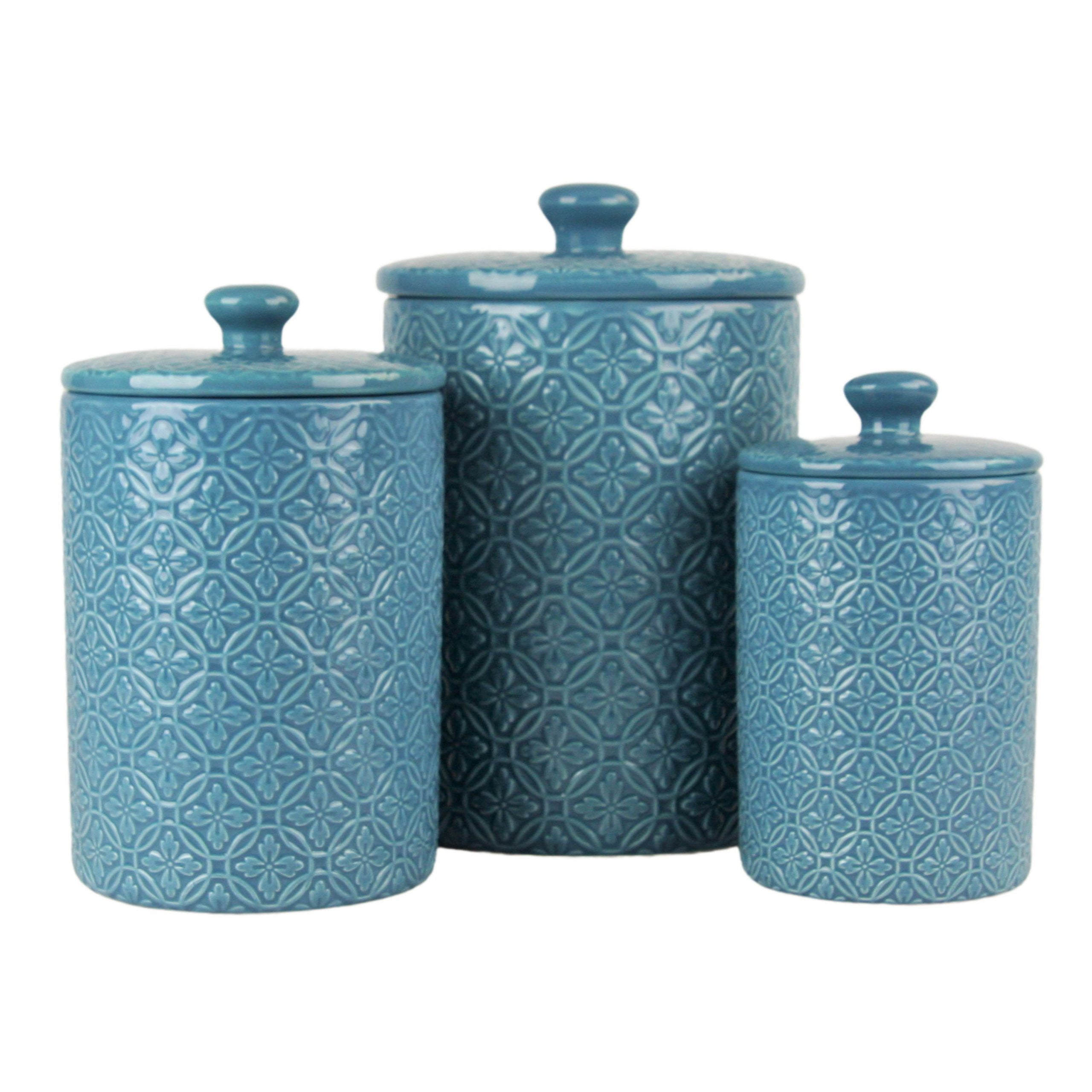 Embossed 3 Piece Kitchen Canister Set