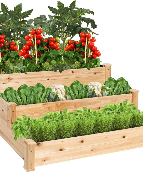 Best Choice Products 3-Tier Fir Wood Raised Garden Bed Planter Kit for Plants, Herbs, Vegetables, Outdoor Gardening w/Stackable