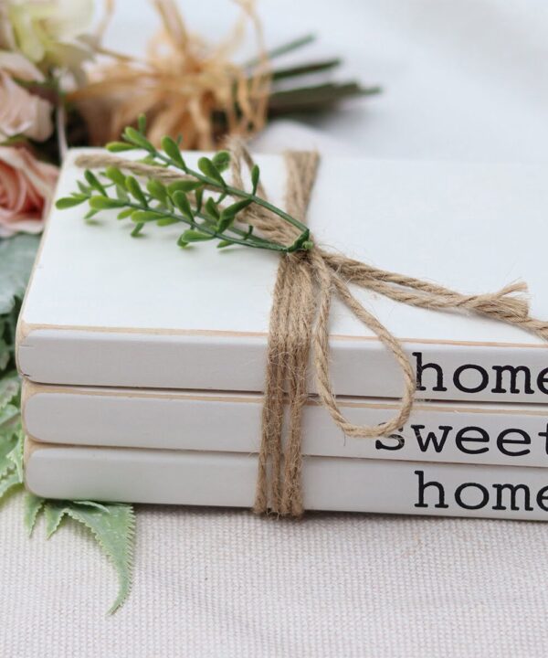 Gainz Home Sweet Home Decorative Faux Wood Book with Leaves and Jute String