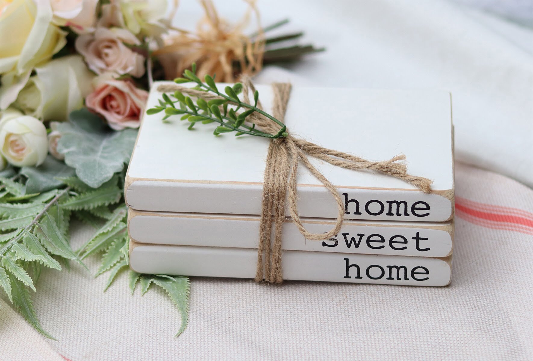 Gainz Home Sweet Home Decorative Faux Wood Book with Leaves and Jute String