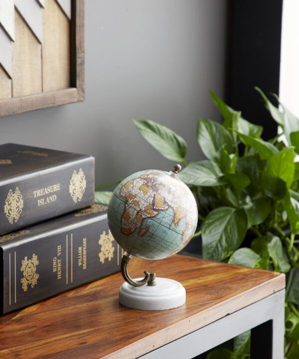 Aquamarine Marble and Wood Modern Globe