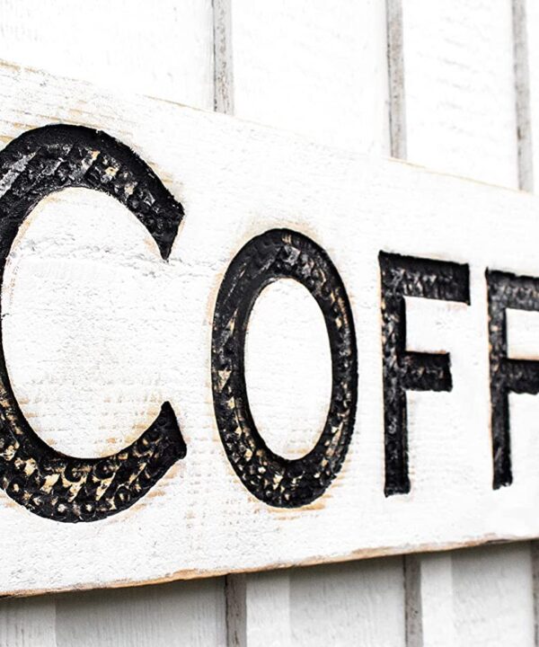 Coffee Sign - Carved in a 40"x10" Solid Wood Board Rustic Distressed Shop Advertisement Shop Farmhouse Wooden Fixer Upper Style