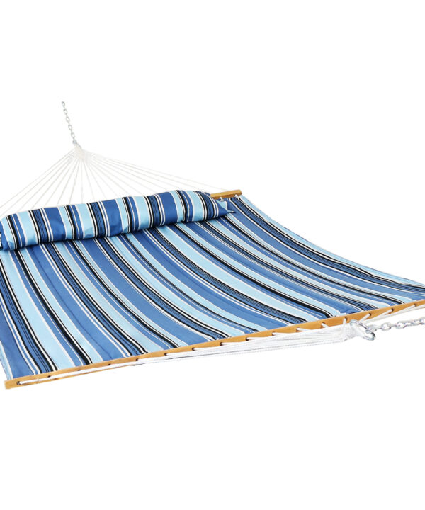 Sunnydaze 2-Person Quilted Fabric Spreader Bar Hammock & Pillow - Misty Beach