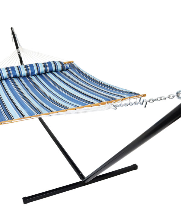 Sunnydaze Quilted Fabric Hammock Bed with 15-Foot Stand - Misty Beach