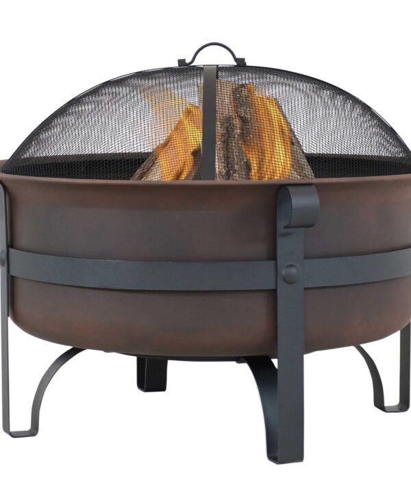 Sunnydaze Steel Cauldron Style Fire Pit with Spark Screen - Bronze - 29-Inch