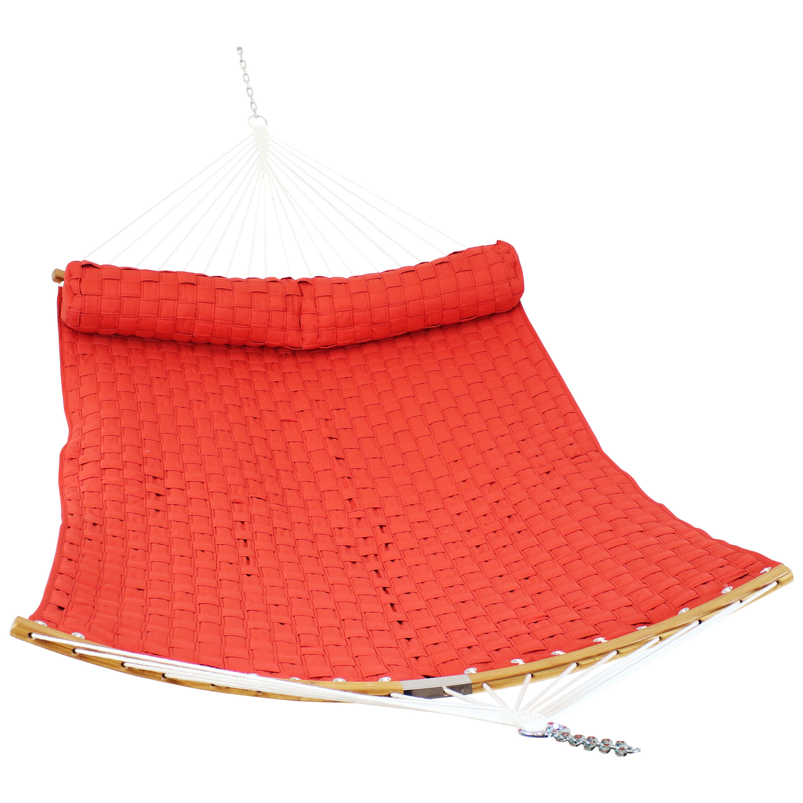 Sunnydaze Hammock with Curved Bamboo Spreader Bar and Pillow - Red