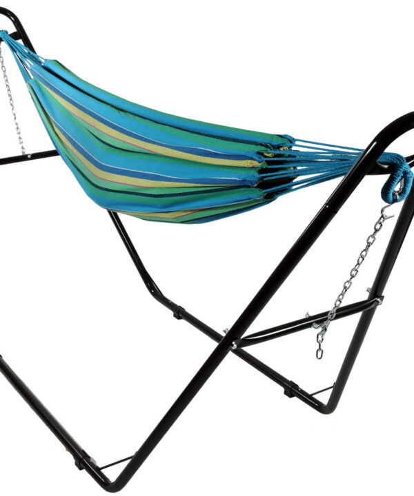 Sunnydaze Brazilian 2-Person Hammock with Universal Multi-Use Steel Stand, for Outdoor Use, Sea Grass