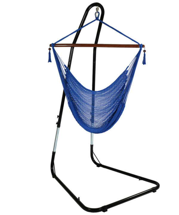Sunnydaze Caribbean Extra Large Hammock Chair with Adjustable Stand, Soft-Spun Polyester, 40 Inch Wide Seat, Blue