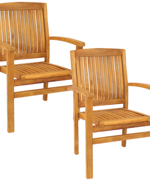 Stackable Teak Wood Patio Armchair - 2-Pack
