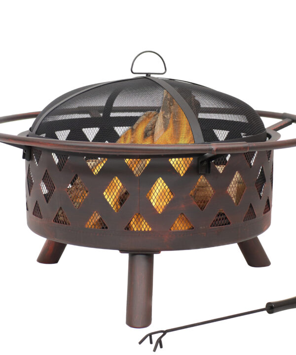Sunnydaze Bronze Crossweave Wood Burning Fire Pit with Spark Screen - 30-Inch