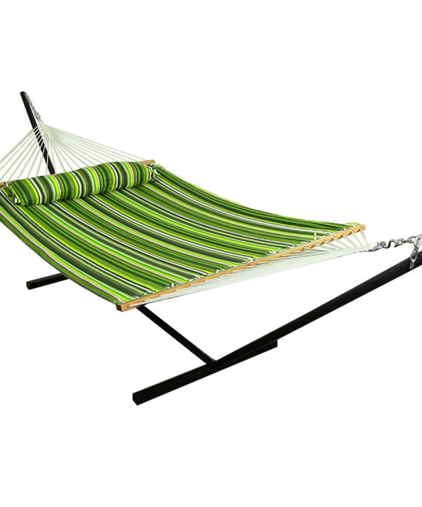 Sunnydaze 2 Person Freestanding Quilted Fabric Spreader Bar Hammock, Choose From 12 or 15 Foot Stand,  Melon Stripe, 12-Foot Stand