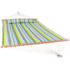 Sunnydaze 2 Person Quilted Fabric Hammock with Spreader Bars - Blue and Green