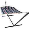 Sunnydaze 2 Person Freestanding Quilted Fabric Spreader Bar Hammock, Choose from 12 or 15 Foot Stand, Nautical Stripe, 15-Foot Stand