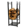 Sunnydaze Indoor/Outdoor Fireside Log Rack with Tool Holders, Black