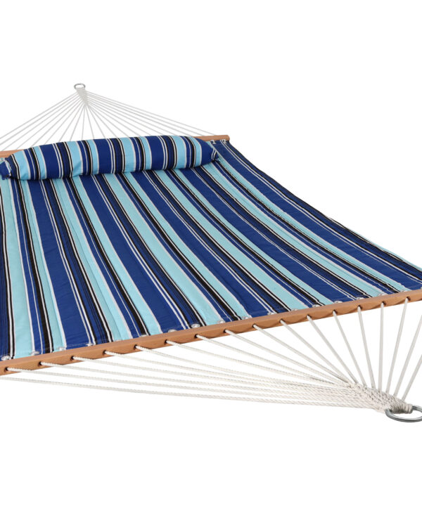 Sunnydaze 2 Person Quilted Fabric Spreader Bar Hammock & Pillow - Catalina Beach