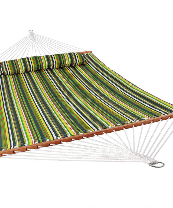 Sunnydaze 2 Person Quilted Fabric Spreader Bar Hammock & Pillow - Melon Stripe